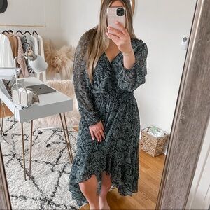 1. State green snakeskin high low dress​